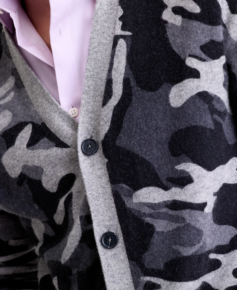 Club Room Men's 100% Cashmere Camo-Print V-Neck Cardigan