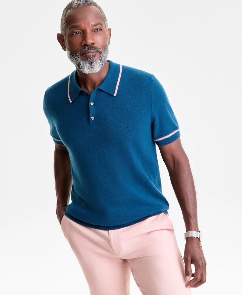 Club Room Men's Regular-Fit Tipped 100% Cashmere Sweater Polo Shirt, Macy's Exclusive