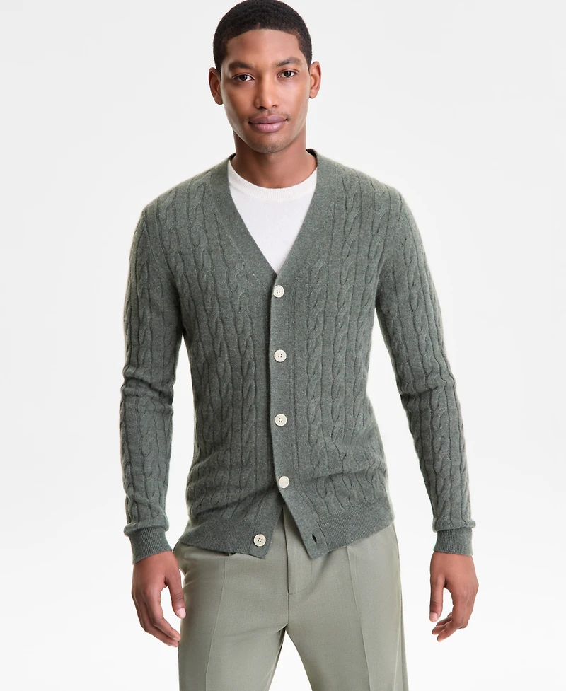 Club Room Men's Regular-Fit Cable-Knit 100% Cashmere Cardigan, Macy's Exclusive