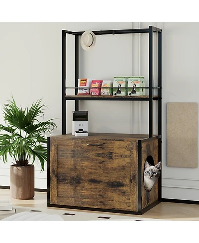 Streamdale Furniture 55" Litter Box Enclosure with Storage & Clothes Rack - Rustic Brown