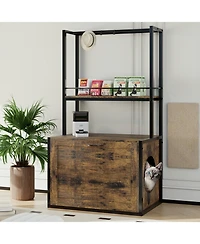 Streamdale Furniture 55" Litter Box Enclosure with Storage & Clothes Rack - Rustic Brown