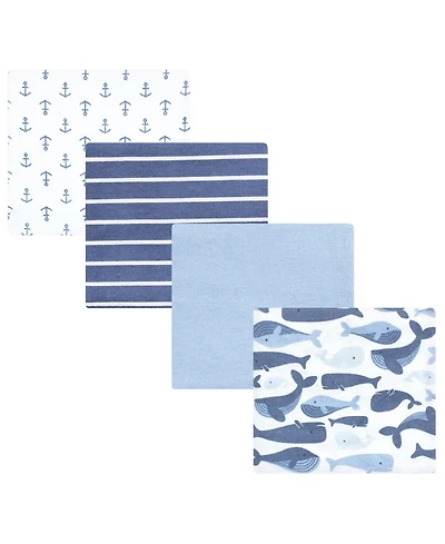 Hudson Baby Infant Boys Cotton Flannel Receiving Blankets 4pk, Cute Whales, One