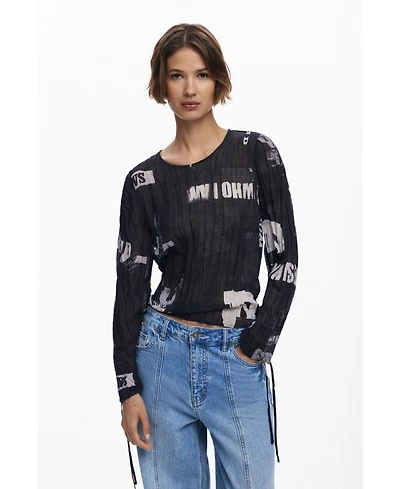 Desigual Women's Newspaper pleated blouse