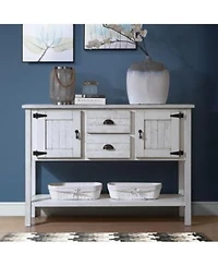 Casainc 48 X22 Solid Wood Sideboard Console Table With 2 Drawers Cabinets Bottom Shelf Retro Style Storage Dining Buffet Server Cabinet