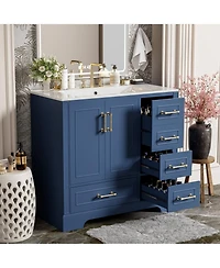 Streamdale Furniture 36" Bathroom Vanity with Ceramic Sink & Soft Close Doors/Drawers