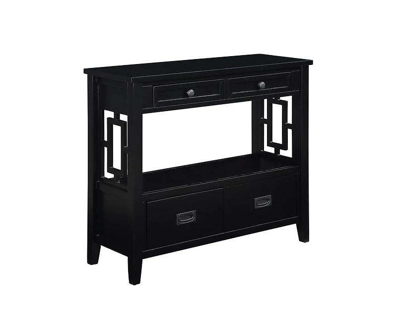 36" Cabinet Pine Wood Console Table with 4 Drawers & 1 Storage Shelf
