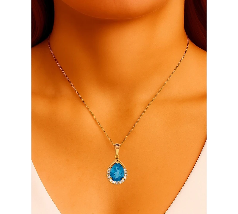 Gemstone & Diamond (1/10 ct. t.w.) Pear-Shaped 17" Pendant Necklace 14k Yellow Gold