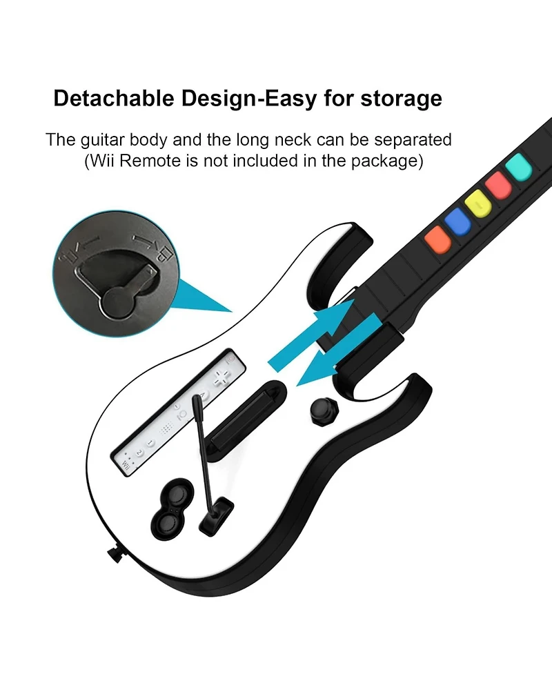 Nbcp Wireless Guitar Controller for Wii – Compatible with Guitar Hero, Clone Hero, Rock Band 2 & 3 (Excludes Rock Band 1) – Detachable D