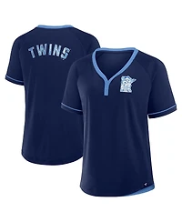Fanatics Women's Navy Minnesota Twins Cooperstown Collection League Diva Raglan V-Neck T-Shirt