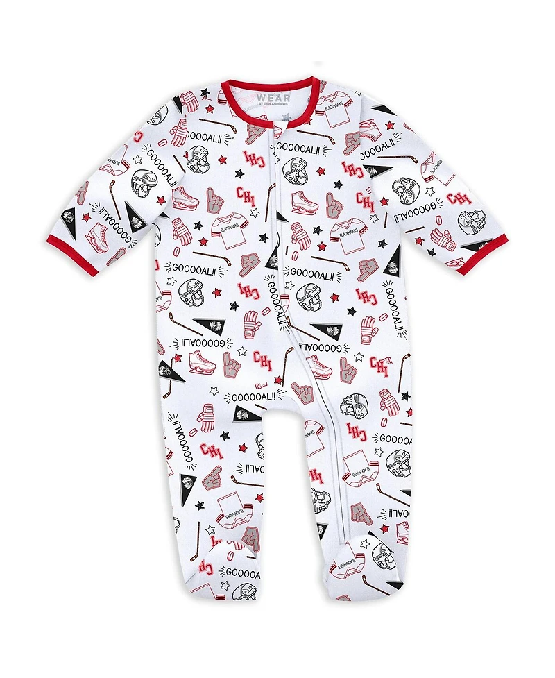 Wear by Erin Andrews Baby Boys and Girls Chicago Blackhawks Sleep Play Sleeper with Bib Set