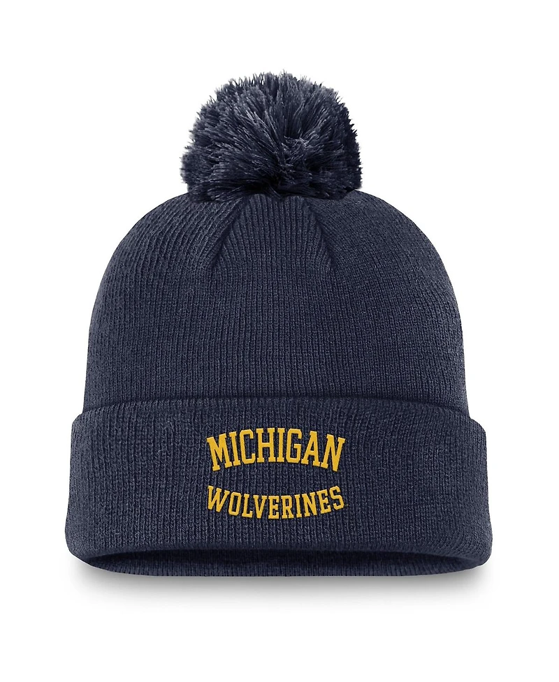 Jordan Men's Navy Michigan Wolverines Peak Cuffed with Pom Knit Hat