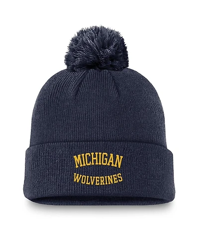 Jordan Men's Navy Michigan Wolverines Peak Cuffed with Pom Knit Hat