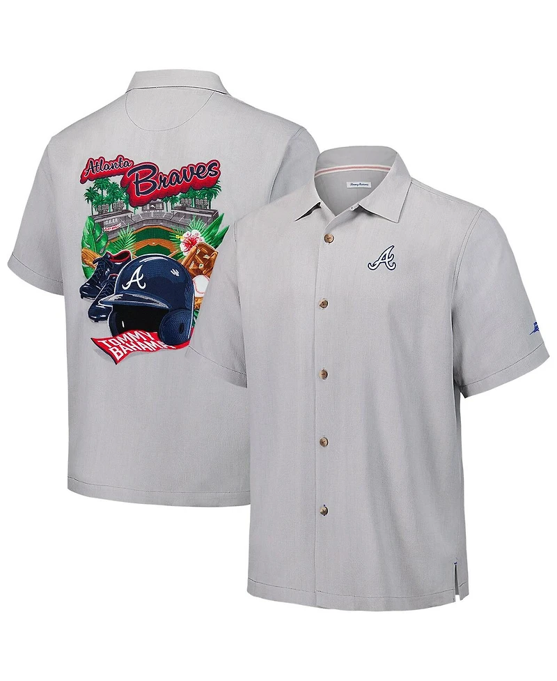 Tommy Bahama Men's Gray Atlanta Braves Hit and Run Silk Camp Button-Up Shirt