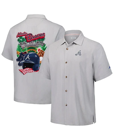 Tommy Bahama Men's Gray Atlanta Braves Hit and Run Silk Camp Button-Up Shirt