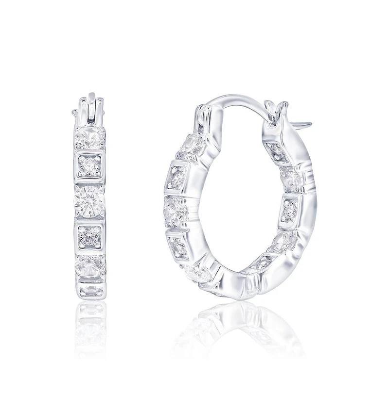 Simona Sterling Silver, Round & Suqare Cz, Hoop Earrings