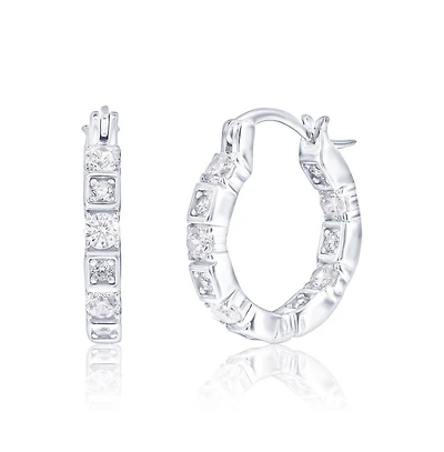 Simona Sterling Silver, Round & Suqare Cz, Hoop Earrings