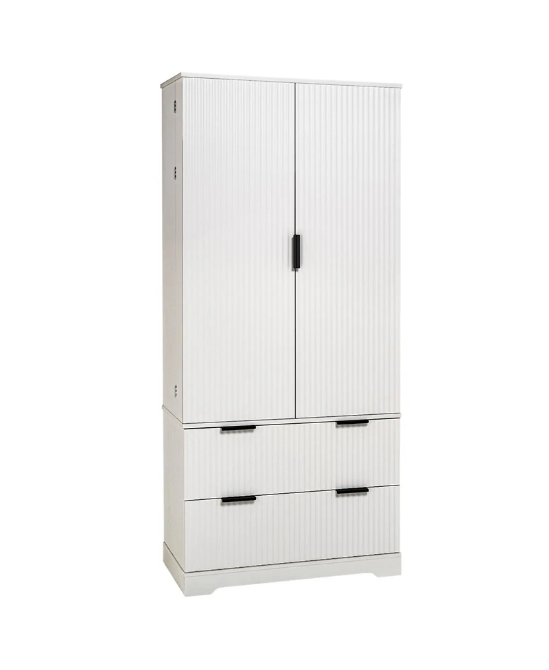 Streamdale Furniture 72" Fluted Pantry Cabinet w/ Drawers & Spice Rack - White