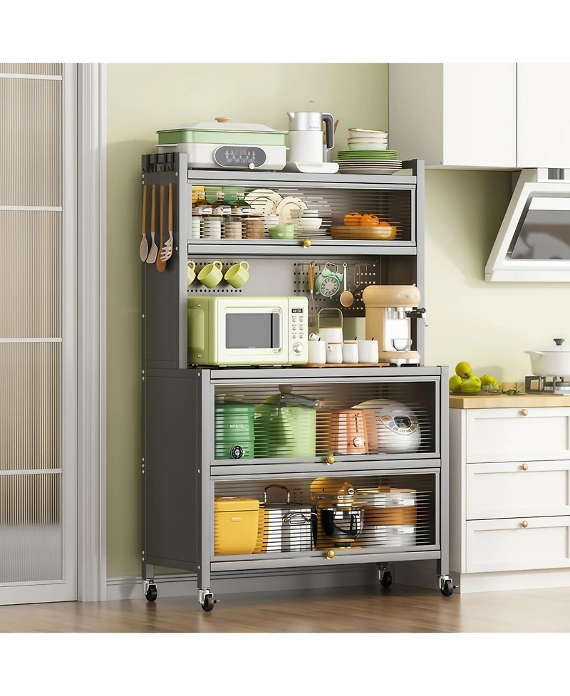 Streamdale Furniture 64" Kitchen Pantry Cabinet with Wheels & Diy Board Gray