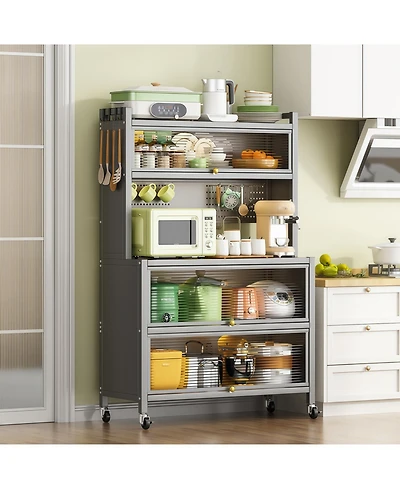 Streamdale Furniture 64" Kitchen Pantry Cabinet with Wheels & Diy Board Gray