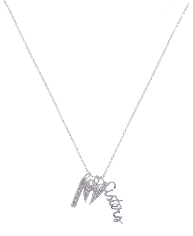 Unwritten Cubic Zirconia Sisters and Angel Wing Short Pendant Charm Necklace