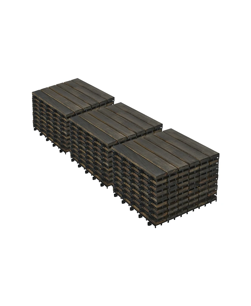 Streamdale Furniture Acacia Deck Tiles Striped 12"x12" Dark Brown (30 Pcs)