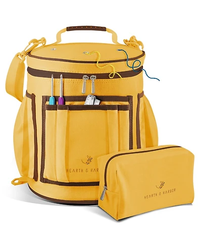 Hearth & Harbor Durable Canvas Crochet Knitting Bag Organizer with Accessories Case - Yarn for and Supplies
