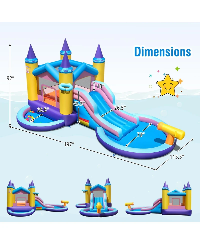 Gymax Kids Inflatable Water Slide w/ Slide Splash Pool Water Cannon w/ 735W Blower