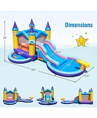 Gymax Kids Inflatable Water Slide w/ Slide Splash Pool Water Cannon w/ 735W Blower