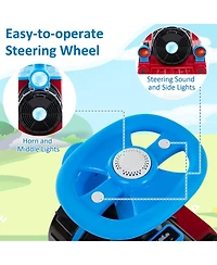 Gymax 12V 2-Seater Ride on Toy w/ Train Whistle Led Lights Music & Usb Port