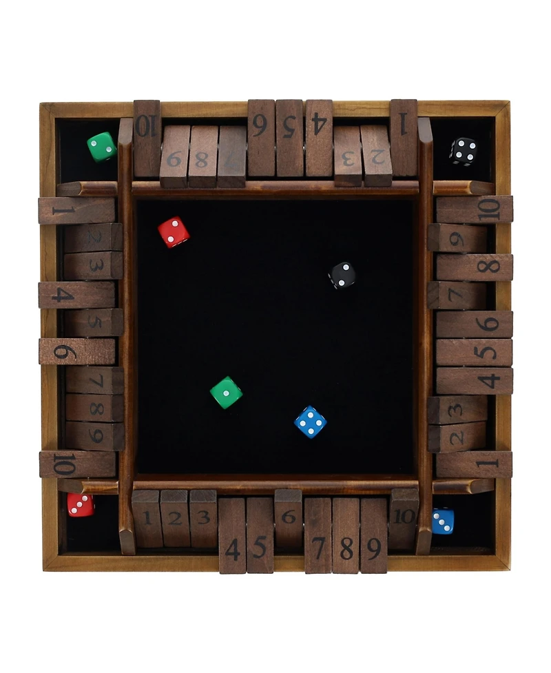 Pacific Shore Games 4 Player Shut the Box Dice Board Game with Walnut Stained Wood - 12 in.