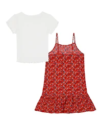 Tommy Hilfiger Big Girls 2-Piece Crewneck T-Shirt and Ditsy Print Dress Set