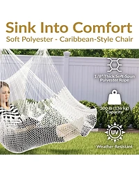 Sunnydaze Decor Caribbean Style Extra Large Hanging Rope Hammock Chair Swing with Stand - 300 lb Weight Capacity
