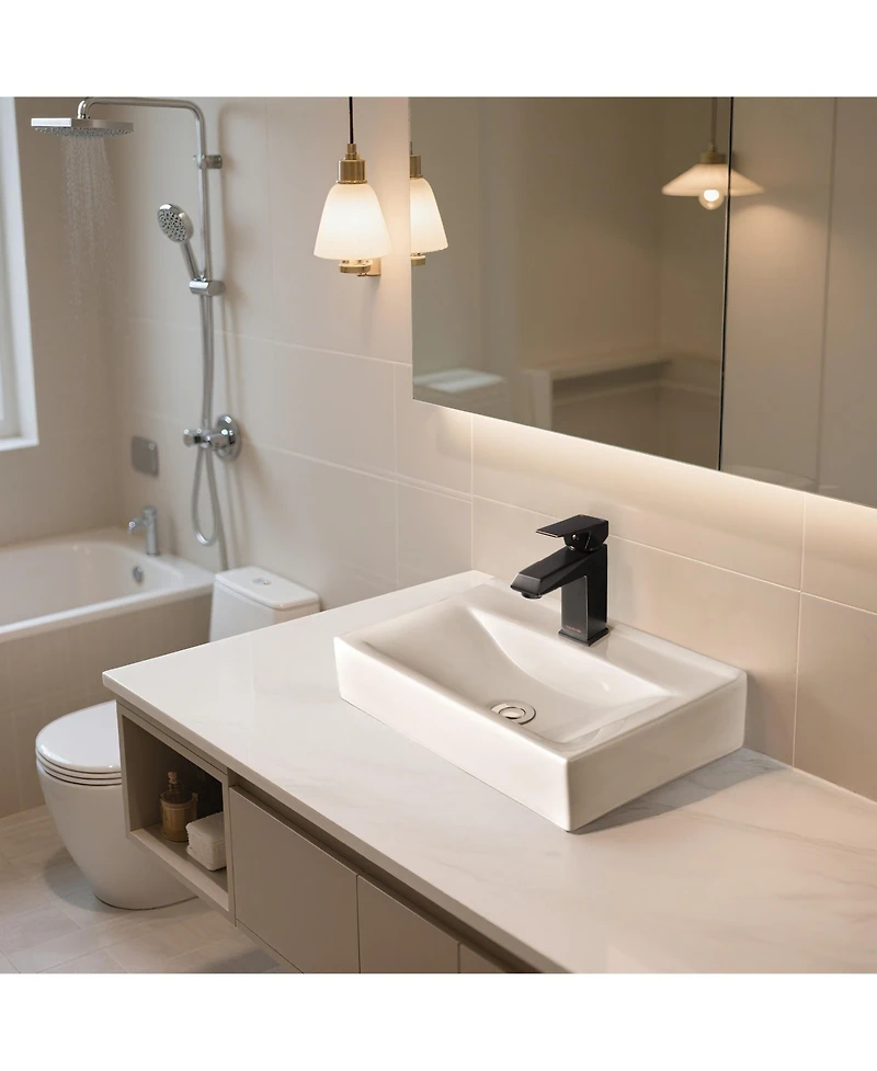 Aquaterior Wall Mount Ceramic Sink w/ Modern Bathroom Single Handle Faucet Orb