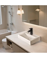 Aquaterior Wall Mount Ceramic Sink w/ Modern Bathroom Single Handle Faucet Orb