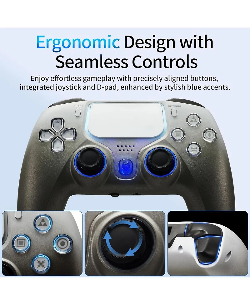 Nbcp PS4 Wireless Controller with Hall Effect Triggers, Dual Motors, 6-Axis Gyro, Rgb Lighting & Touchpad – Compatible with PS4/PS3/Pc/iOS/Android