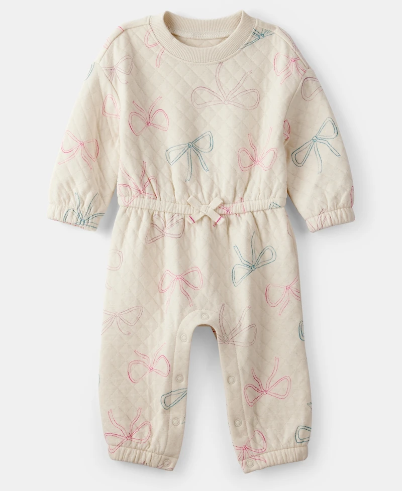 Carter's Baby Girls Bow-Print Long-Sleeve Quilted Jumpsuit