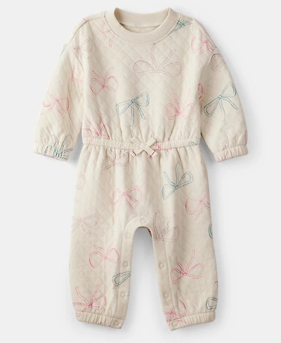 Carter's Baby Girls Bow-Print Long-Sleeve Quilted Jumpsuit