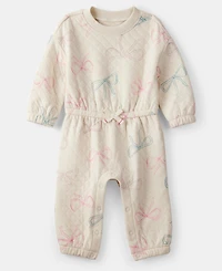 Carter's Baby Girls Bow-Print Long-Sleeve Quilted Jumpsuit