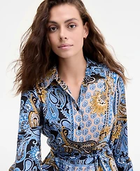 Jones New York Women's Collared Paisley Tie-Waist Shirtdress