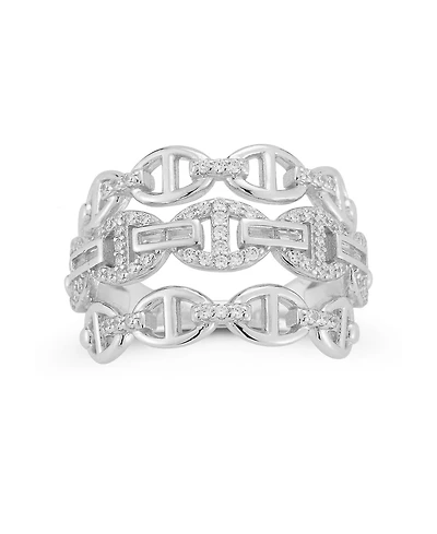 Rachel Zoe 14K Gold Plated Sterling Silver Triple Row Pave Mariner Link Ring
