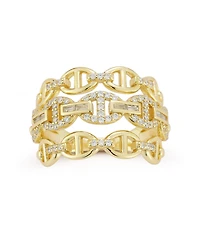 Rachel Zoe 14K Gold Plated Sterling Silver Triple Row Pave Mariner Link Ring
