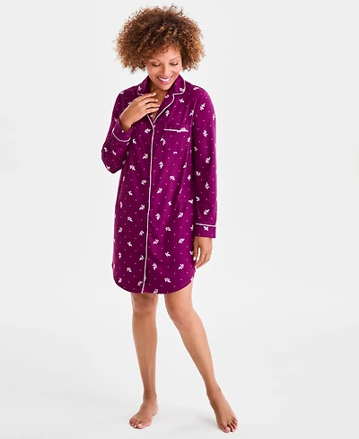 Charter Club Women's Jersey Printed Long Sleeve Sleepshirt