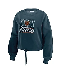 Wear by Erin Andrews Women's 2-Piece Navy Chicago Bears Washed Fleece Long Sleeve T-Shirt and Shorts Lounge Set