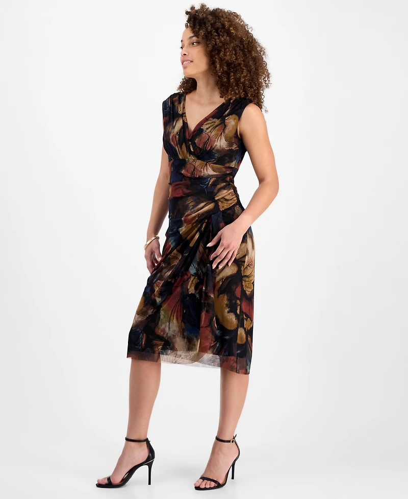 Connected Petite Printed V-Neck Sleeveless Dress