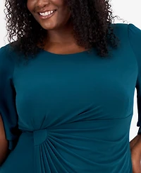 Connected Plus Draped Flutter-Sleeve Sheath Dress