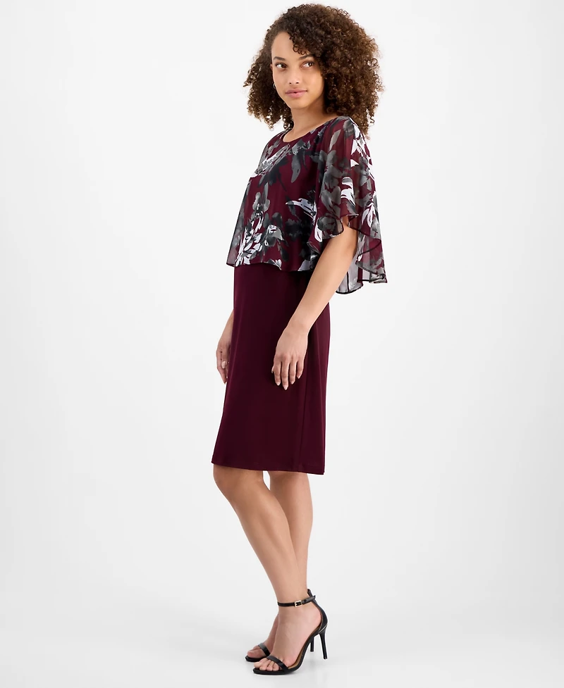 Connected Petite Floral Cape-Overlay Sheath Dress