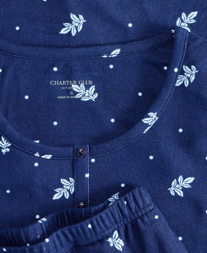 Charter Club Plus Size Long-Sleeve Henley Knit Pajama Set