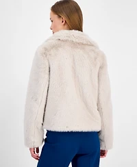 Anne Klein Petite Notch-Collar Crop Faux-Fur Jacket