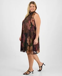 Robbie Bee Plus Floral Chiffon Mock-Neck Dress