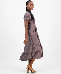 Robbie Bee Petite Puff-Sleeve Tiered Midi Dress